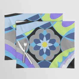 1960 Optical blue flower boho chic Placemat