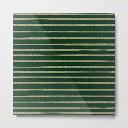  Green Gold Brush Strokes Stripes Metal Print