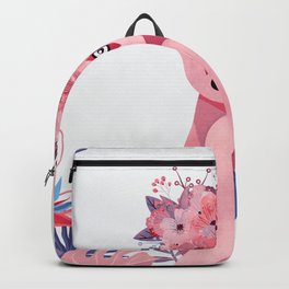 Lemur with a crown of flowers in a pinky and blue duck jungle Backpack