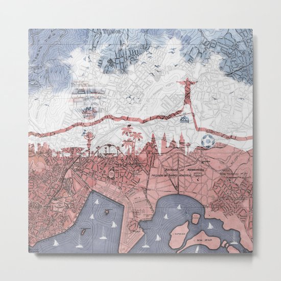 Rio de Janeiro skyline - vintage map Metal Print