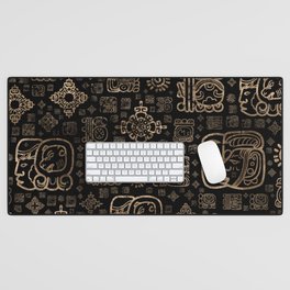 Mayan glyphs and ornaments pattern -gold on black Desk Mat