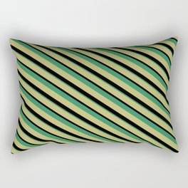 [ Thumbnail: Dark Khaki, Black & Sea Green Colored Lines Pattern Rectangular Pillow ]