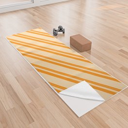[ Thumbnail: Dark Orange & Tan Colored Lined/Striped Pattern Yoga Towel ]