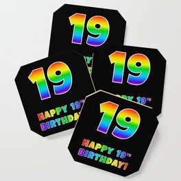 [ Thumbnail: HAPPY 19TH BIRTHDAY - Multicolored Rainbow Spectrum Gradient Coaster ]
