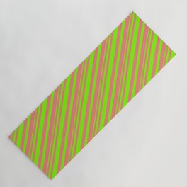 [ Thumbnail: Light Coral & Green Colored Striped Pattern Yoga Mat ]