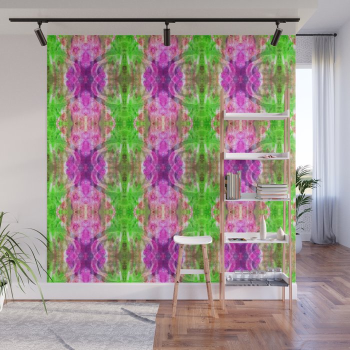 Chartreuse and Magenta Kaleidoscope Stripes Wall Mural