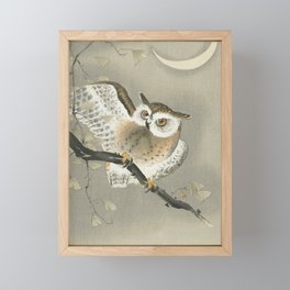 Owl and The moon - Vintage Japanese Woodblock Print Art Framed Mini Art Print