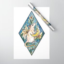 Rat with moon and lily ~ watercolor illustration Wrapping Paper