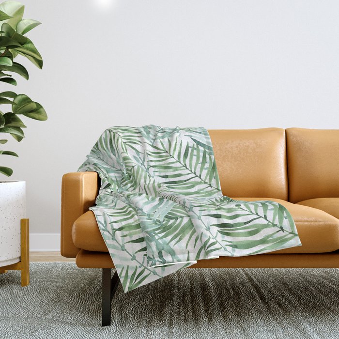 Watercolor palm leaves pattern Throw Blanket
