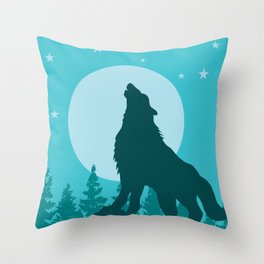 the wolf roars at the full moon Throw Pillow