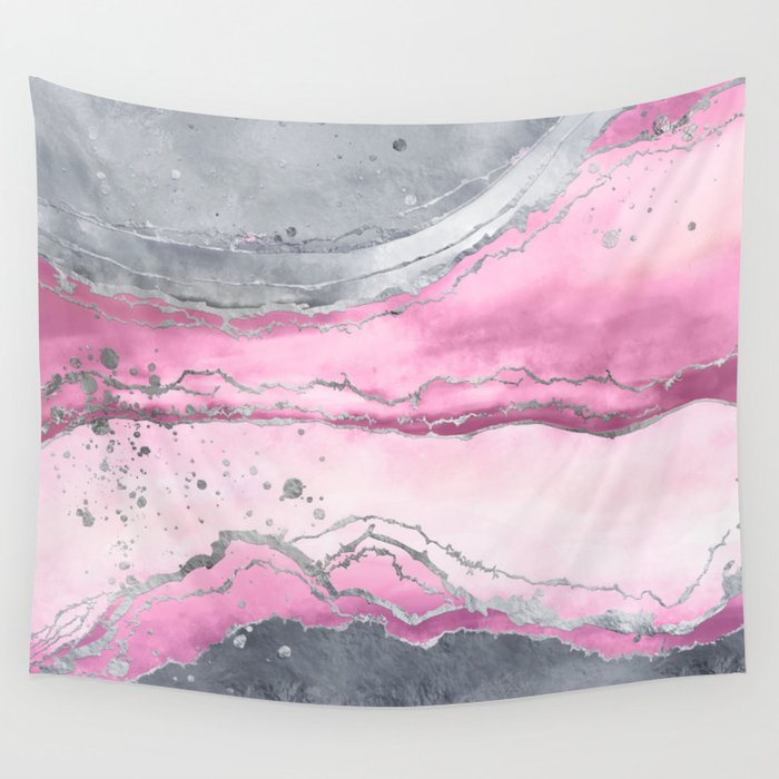 Blush rose marble - pastel pinks, grey and silver Wall Tapestry