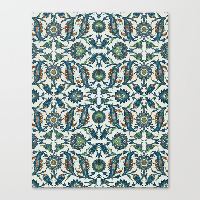 Antique Blue Marrocan Floral Mosaic Pattern Canvas Print