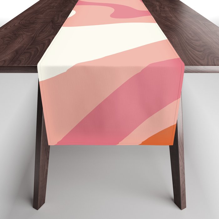 Retro Liquid Swirl Abstract Pattern Square Blush Pink Orange Cream  Table Runner