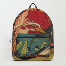 Hokusai, Rooster,Hen and Chicken with Spiderwort Backpack