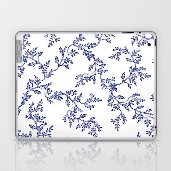 Beautiful exotic chinoiserie hand drawn. Hand drawn vintage chinese sakura trees, branches. Floral seamless illustration on white background.  Laptop & iPad Skin