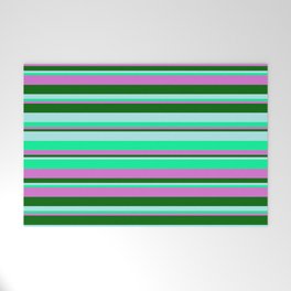 [ Thumbnail: Turquoise, Green, Orchid & Dark Green Colored Striped/Lined Pattern Welcome Mat ]