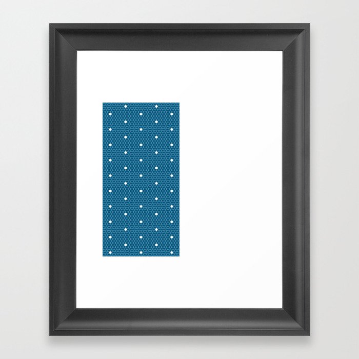 White Polka Dots Lace Vertical Split on Dark Blue Framed Art Print