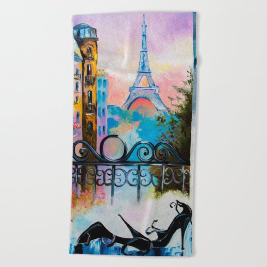 Romantic date in Paris Beach Towel
