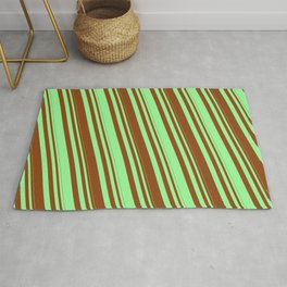 [ Thumbnail: Brown and Green Colored Lined Pattern Rug ]
