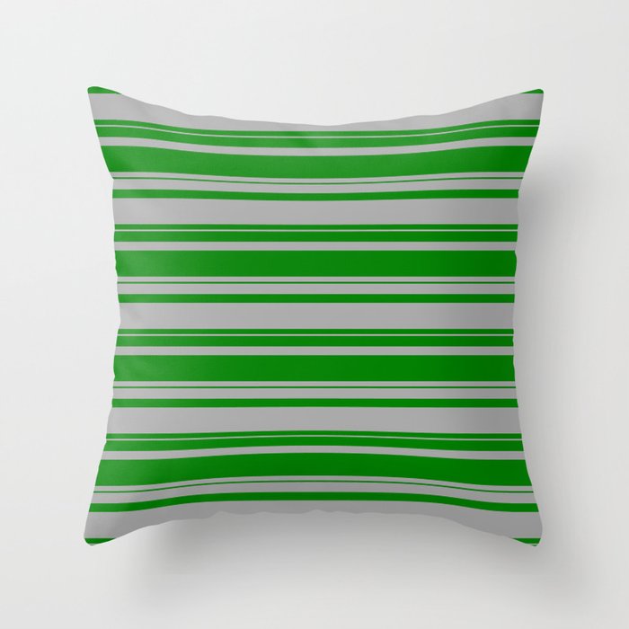 Dark Gray and Green Colored Striped Pattern Throw Pillow