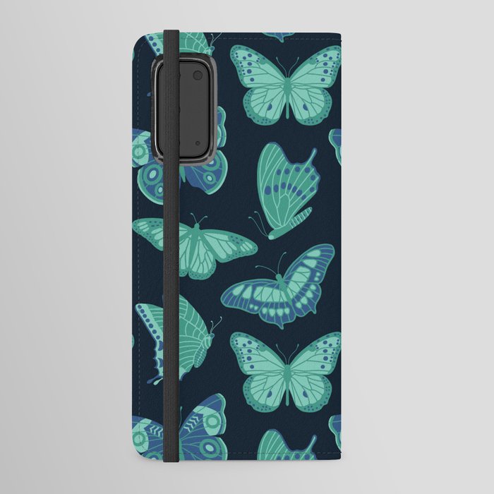 Texas Butterflies – Green and Blue on Navy Pattern Android Wallet Case