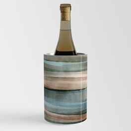 Soft Harbor blue, Teal green & Coca mocha warm brown _ abstract watercolor  waves Wine Chiller