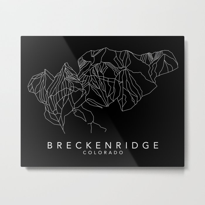 BRECKENRIDGE B&W // Colorado Trail Map White on Black Runs Minimalist Ski & Snowboard Illustration Metal Print