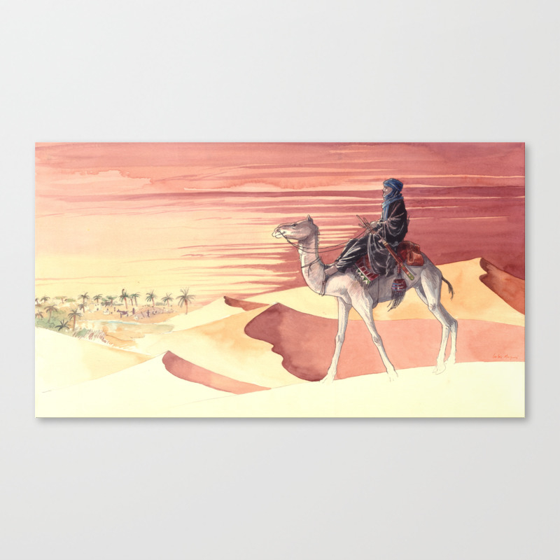 Watercolor Of Tuareg Riding A Camel In The Sahara Desert Canvas