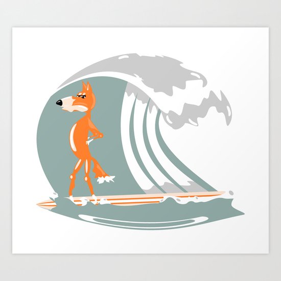 Fox Surfing Art Print