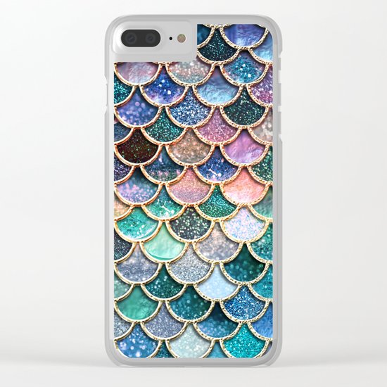 Multicolor pink and aqua mermaid scales - Beautiful abstract glitter pattern Clear iPhone Case