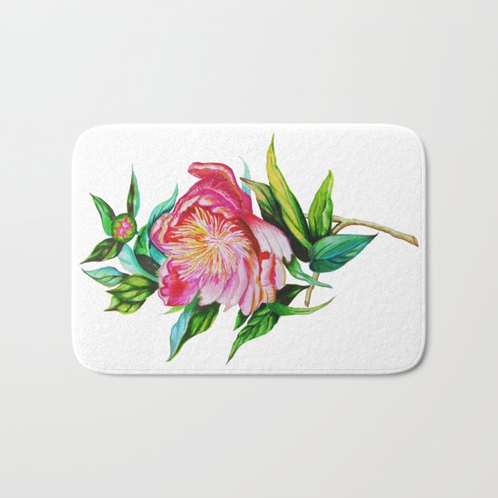 bright red pink peony Bath Mat
