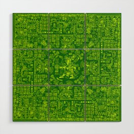 Mayan Spring GREEN / Ancient Mayan hieroglyphics mandala pattern Wood Wall Art