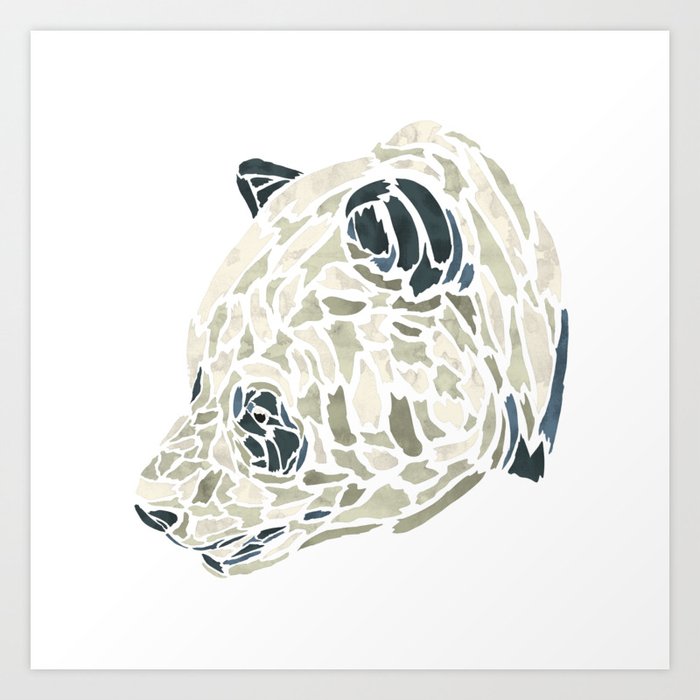 abstract design of panda bear profile face with watercolor stains Art Print