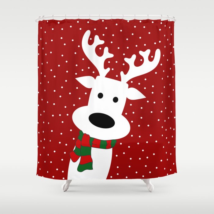 Reindeer in a snowy day (red) Shower Curtain