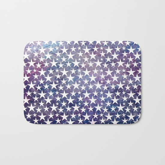 White stars on bold grunge blue background Bath Mat