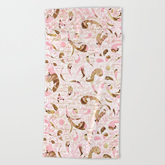 Pink Brown Swirls Beach Towel