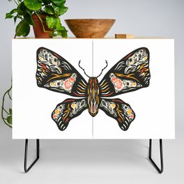 Colorful Butterfly with colored ornament. Hand drawn linocut illustration Credenza