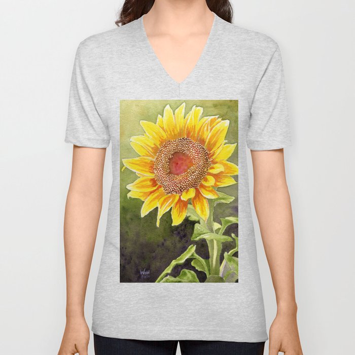 Sunflower–Watercolor V Neck T Shirt