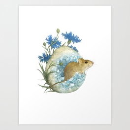 Field Mouse and Celestite Geode Art Print
