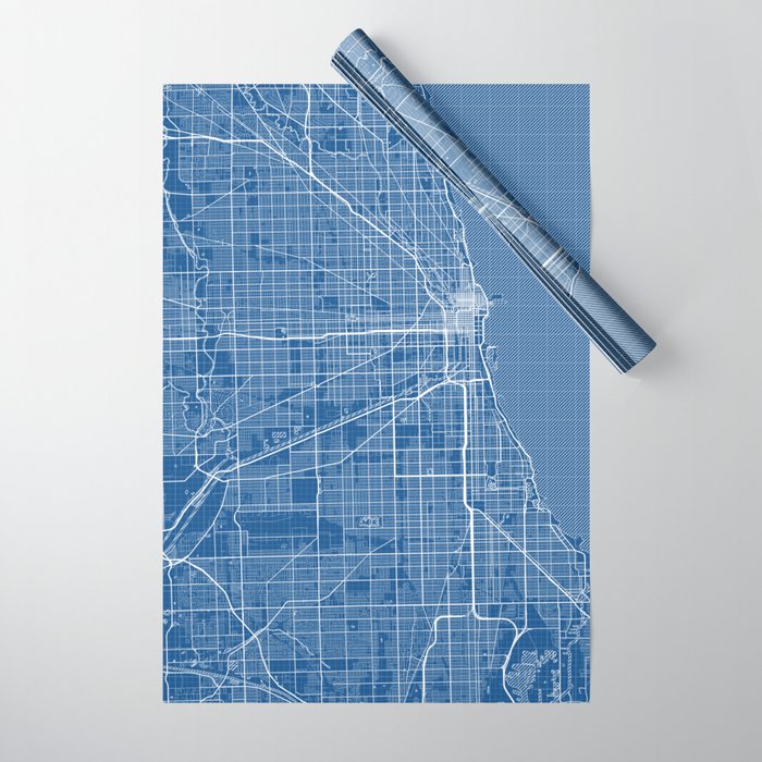 Chicago City Map of the United States - Blueprint Wrapping Paper