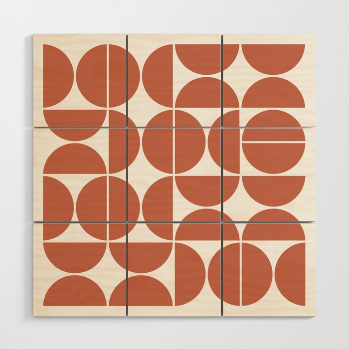Mid Century Modern Geometric 04 Terracotta Wood Wall Art