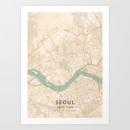 Seoul, South Korea - Vintage Map Art Print