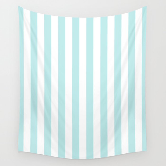 Striped- Turquoise vertikal stripes on white - Maritime Summer Beach Wall Tapestry