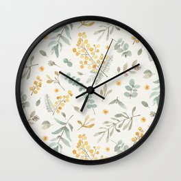 Australian wattle and eucalyptus watercolor floral Wall Clock
