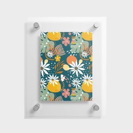 Camomile and monstera emerald green floral pattern Floating Acrylic Print