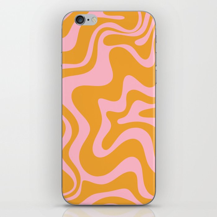 Retro Liquid Swirl Abstract Pattern Pink and Mustard Marigold iPhone Skin