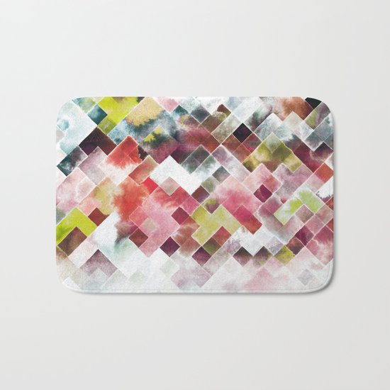Moody watercolor patchwork Bath Mat