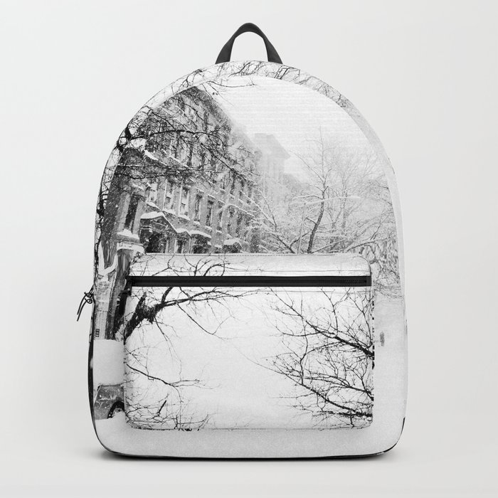 New York City At Snow Time Black and White Backpack