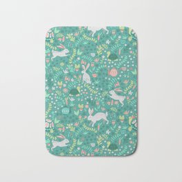 Spring Pattern of Bunnies with Turtles Bath Mat