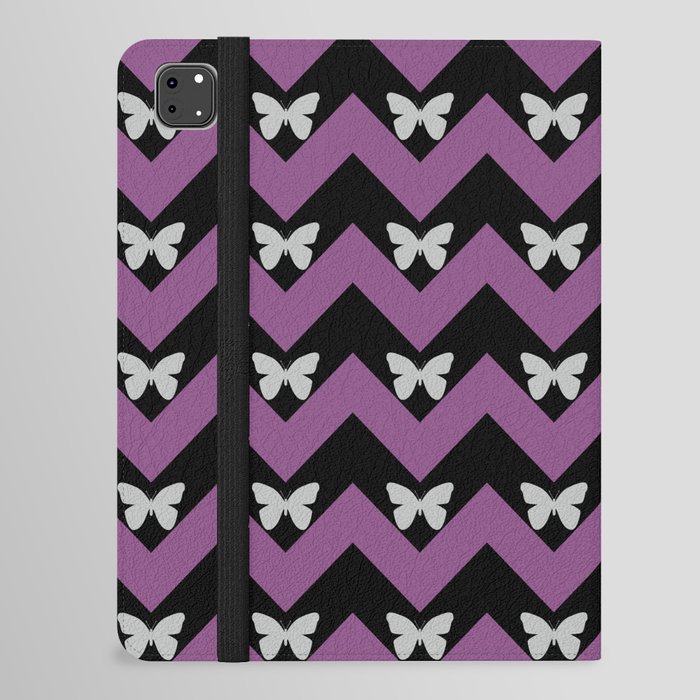 Black And Purple Zigzag Chevron And Butterfly Pattern iPad Folio Case